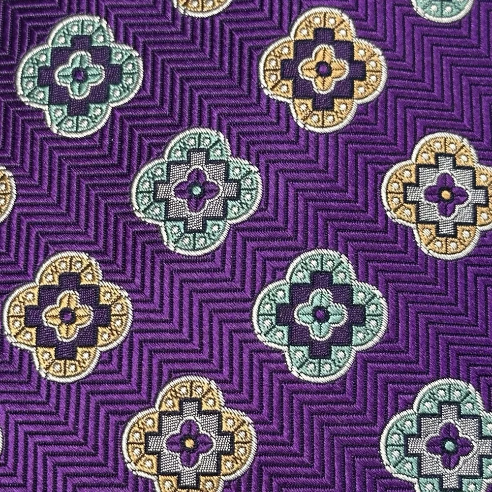 Paul Fredrick Silk Tie Purple Geometric Medallion Classic Mens - Picture 2 of 6